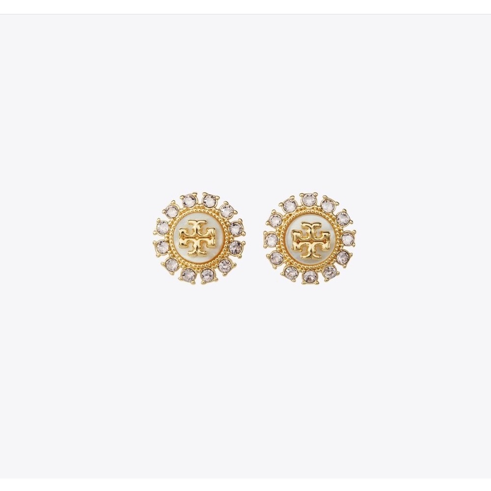 Tory Burch Mother of Pearl Clover Stud Earrings / NWT with Box & Dustbag